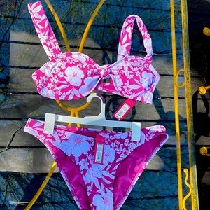 Pink and white flower print bikini